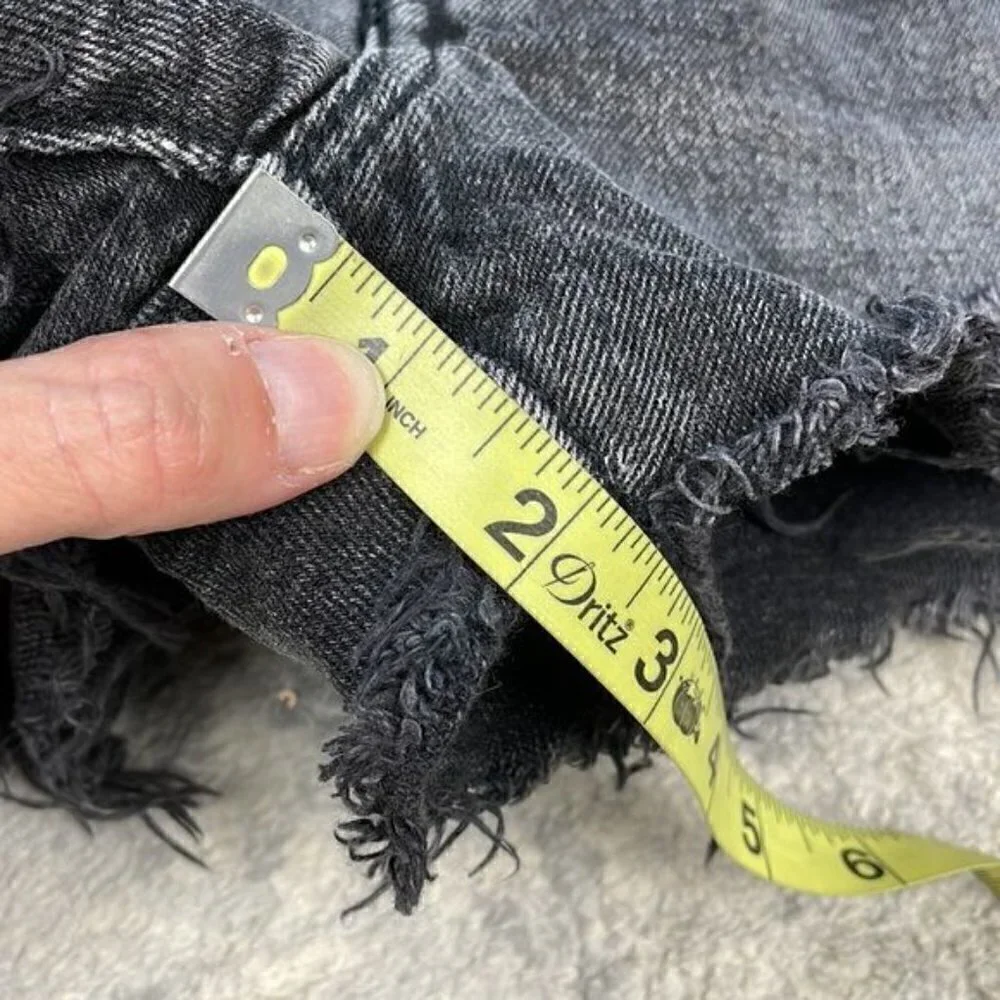 Levis 501 Big E High Rise Cut Off Shorts Washed Trashed Black Sz 26